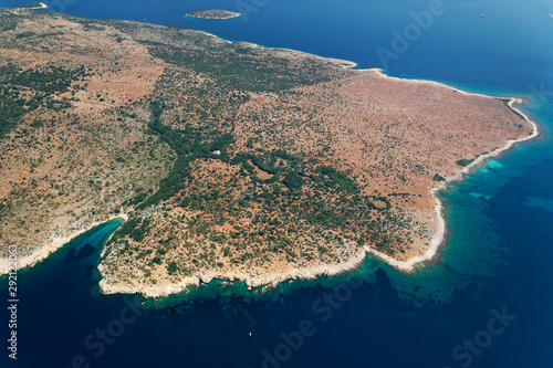 Aerial photo of Plavnk island in Adriatic Sea, Croatia