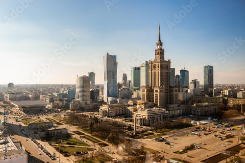 Aerial photo of Warsaw, Poland. City Skyline