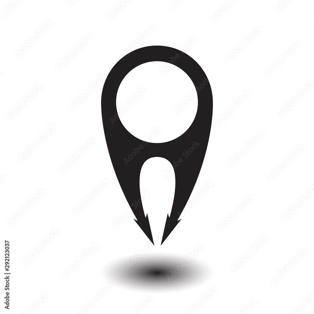 Pointer arrow. Pin icon vector isolated on white background. Black and white illustration. Pointer arrow. Pin icon vector isolated on white background. Black and white illustration.