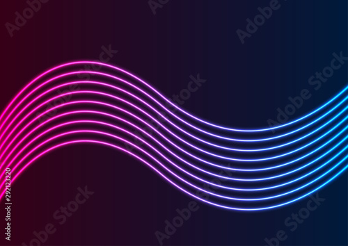 Blue ultraviolet neon curved wavy lines abstract background