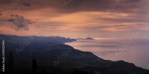 beautiful sunset on the coast. sea view.