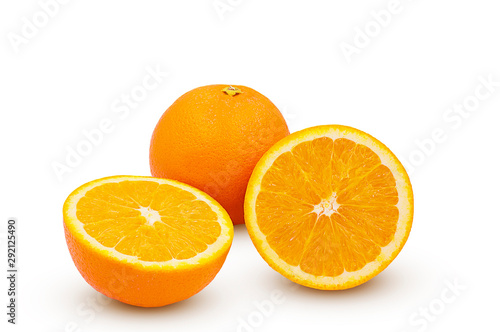 Sliced orange fruit isolated on white background with clipping path