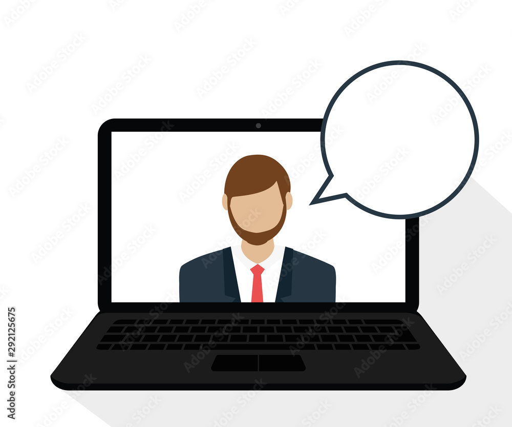 business man in computer display with speech bubble online support vector illustration EPS10 business man in computer display with speech bubble online support vector illustration EPS10