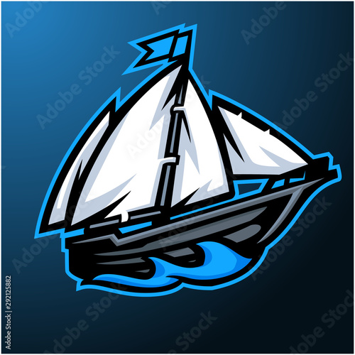 sailing ship boat cartoon style esport logo template 