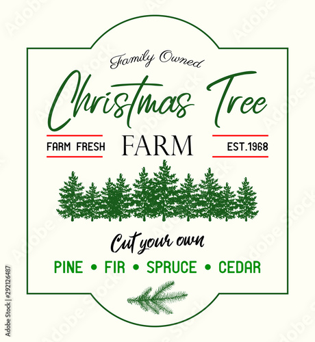 Christmas tree Farm retro vector advertising sign