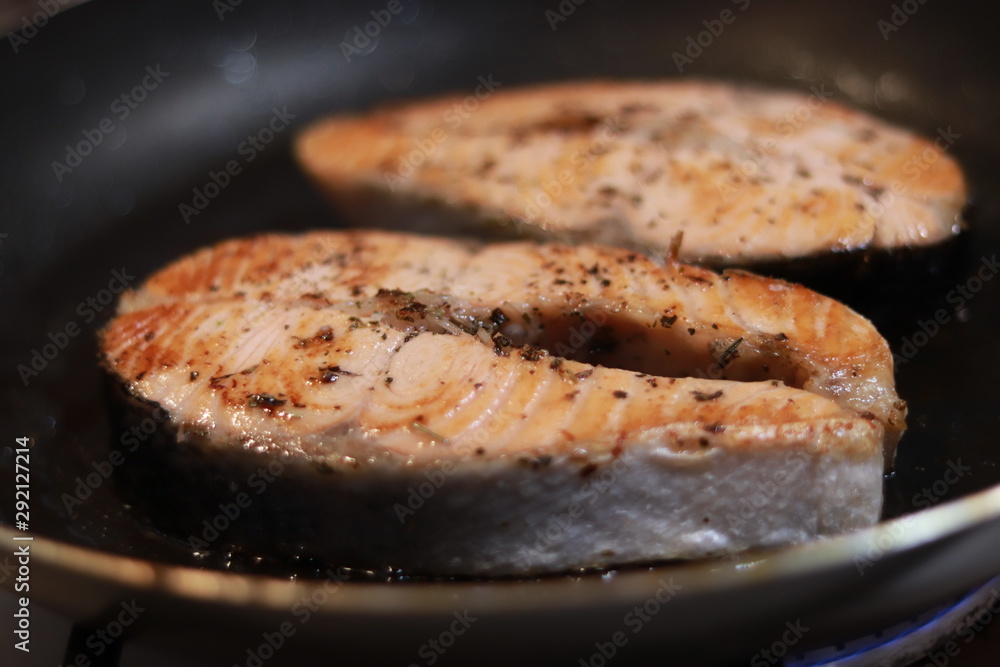 frying pan with fish frying pan with fish