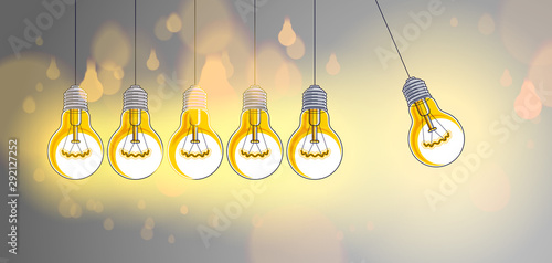 Light bulb Newton cradle pendulum idea, vector illustration.