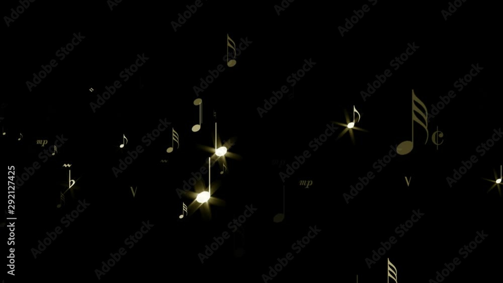 Msic Note Stream Golden sparkling music notes streaming from screen. Background or ...