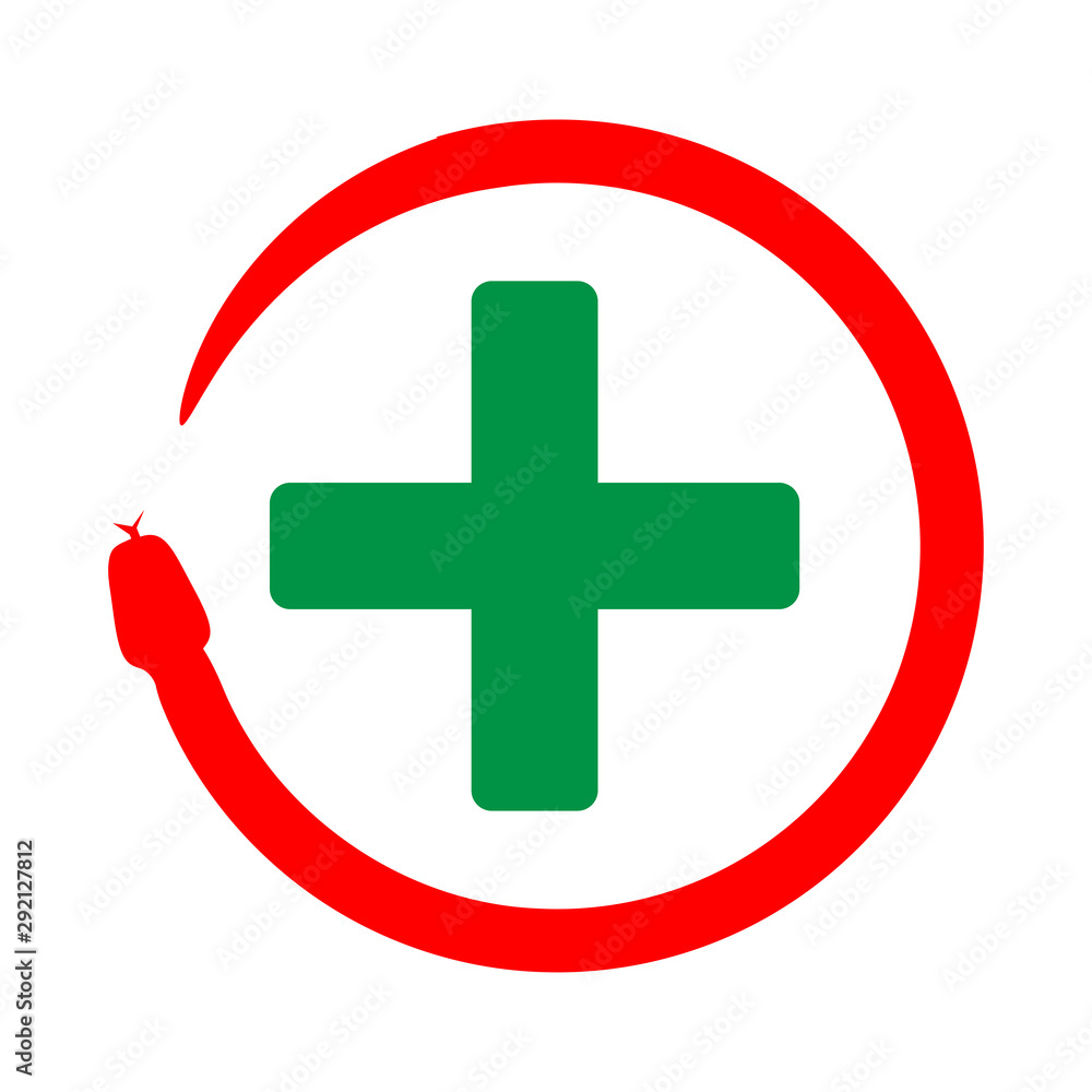 Obraz premium Snake coiled with plus symbol. icon for the health industry