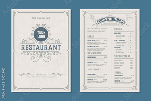 Fresh retro template for restaurant menu design. Vector layered.