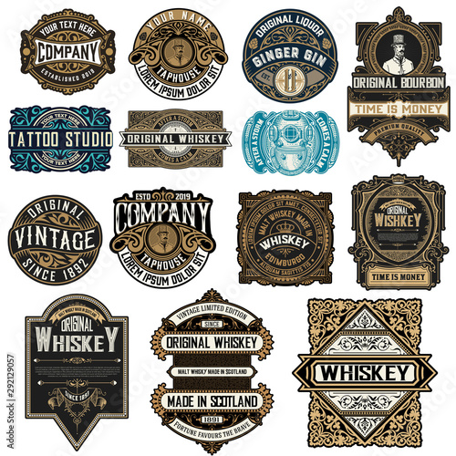 Mega pack of 14 labels and banners. Vector layered