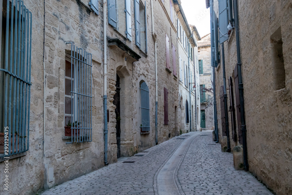 Streets and typical buildings of Uzes at the Department of Gard, France