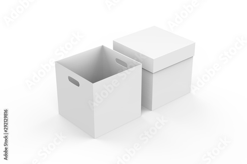 Empty brown cardboard box packaging container for transportation, storage and keeping, hard paper box mock up template on isolated white background, 3d illustration © devrawat21