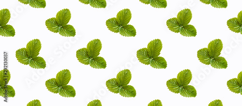 Leaves strawberries seamless pattern flat lay top view