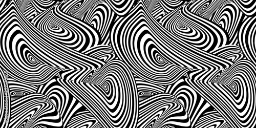 Vector Abstract Black and White Seamless Pattern, Background Template, Swirly Shapes.