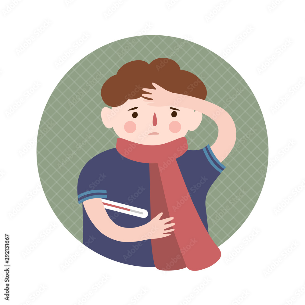A boy and a cold,virus, flu. Vector illustration in cartoon style