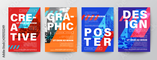 Set of Creative Graphic Design layout. Typography on diagonal grid with red and blue background for Poster, Brochure, Flyer, leaflet, Annual report, Book cover, banner. Template in A4 size. photo