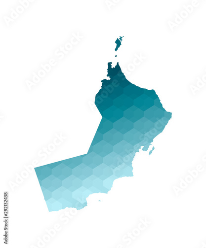 Vector isolated illustration icon with simplified blue silhouette of Oman map. Polygonal geometric style. White background