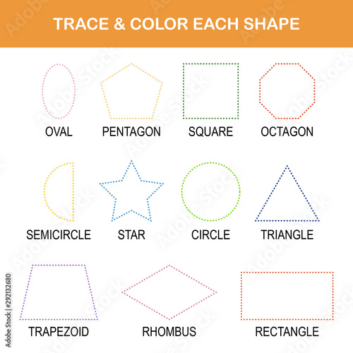 Trace & color worksheet. Trace & color each shape worksheet. Easy worksheet, for children in elementary and middle school.