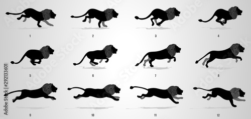 Lion run cycle animation sequence silhouette