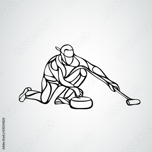 Curling athlete isolated vector silhouette. Curler vector