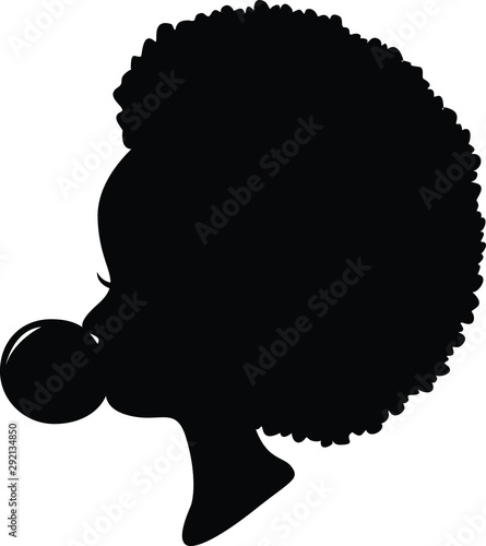 Afro Girl Bubble Gum Vector Silhouette 