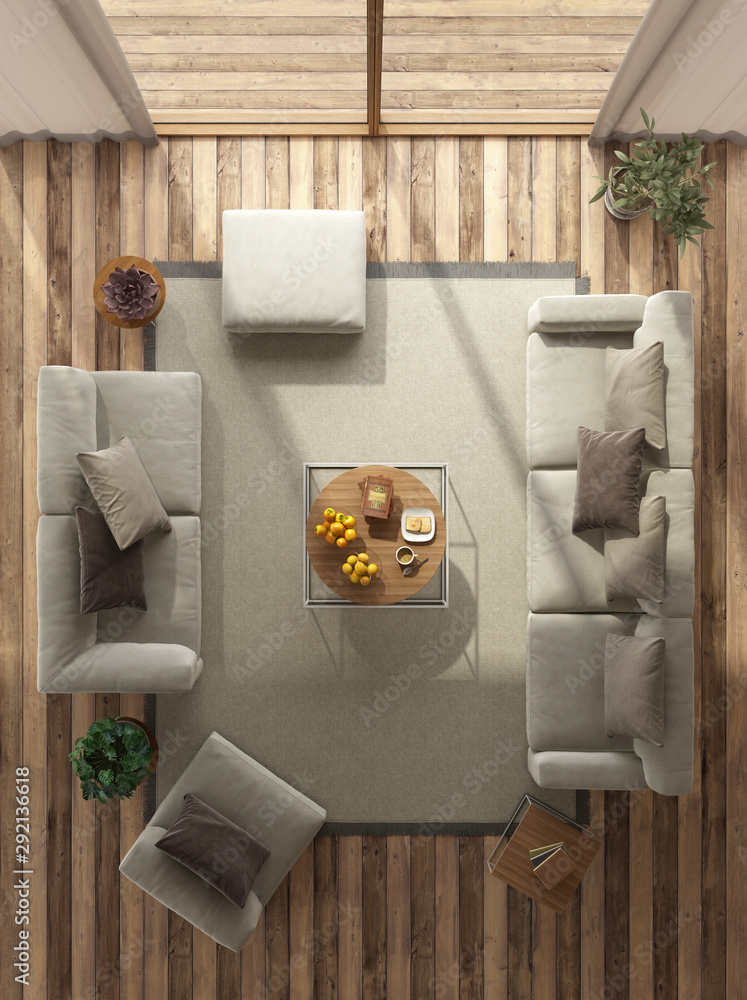 Top view of a minimalist living room Stock Illustration | Adobe Stock