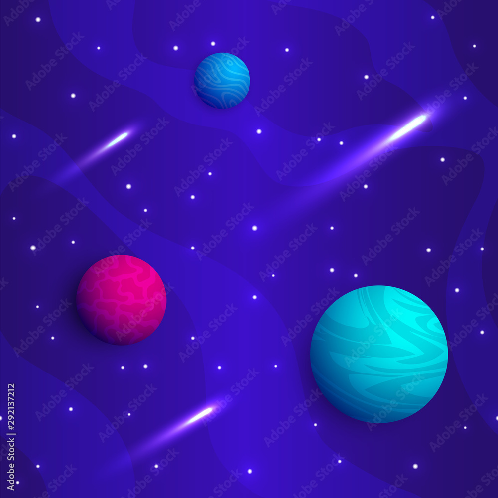 Fototapeta premium Cosmic cartoon seamless pattern