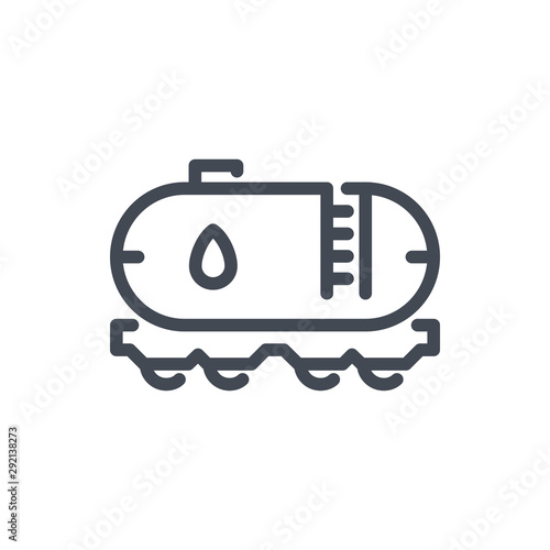 Oil and gas railway transportation line icon. Train with cistern vector outline sign.