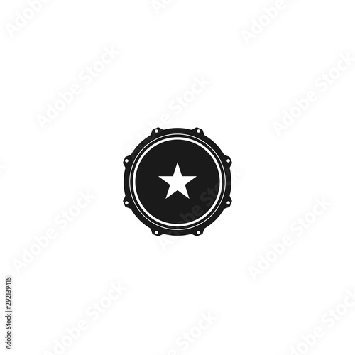 Vector logo of rock school or rock band. Snare drum with star. Rock music label.
