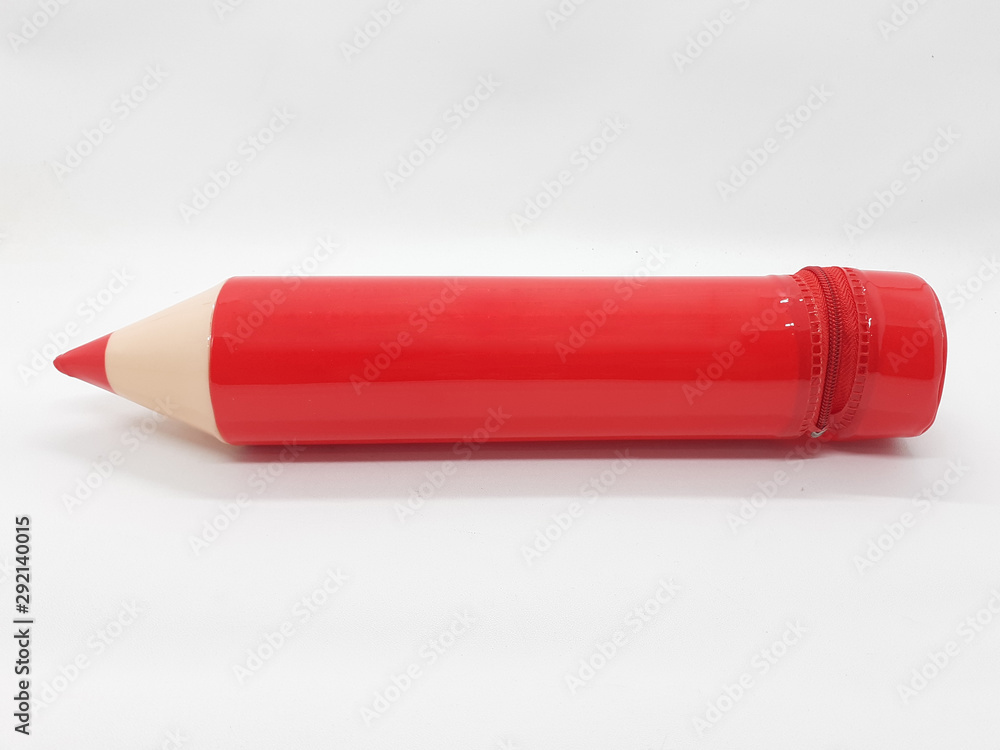 Artistic Red Writing Utensils Case with Unique Special Design of Huge Pencil Shape for Kids in White Isolated Background Artistic Red Writing Utensils Case with Unique Special Design of Huge Pencil Shape for Kids in White Isolated Background