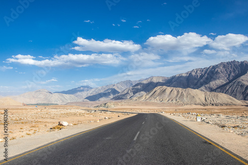 Landscape view of rural road on Leh highway with mountain and sky background in Leh - Ladakh northern of India