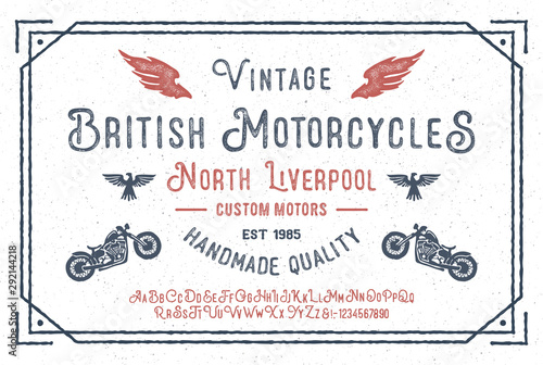 "British Motorcycles". Handmade Modern Textured Font Duo. Retro Typeface. Vector Illustration.