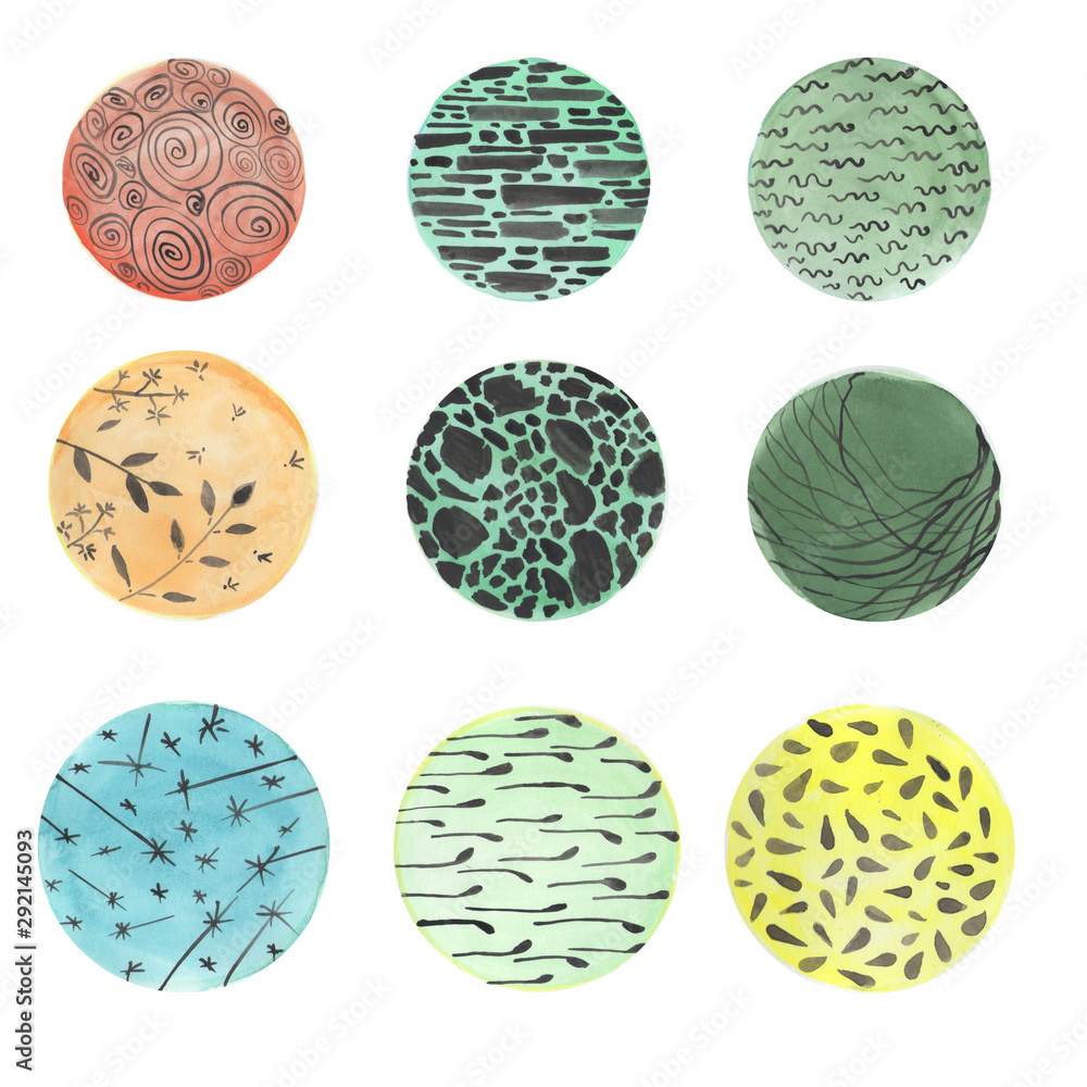 watercolor balls with black pattern on different backgrounds for design in different areas watercolor balls with black pattern on different backgrounds for design in different areas