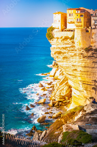 Image of Bonifacio port and Citadel in South of Corsica.