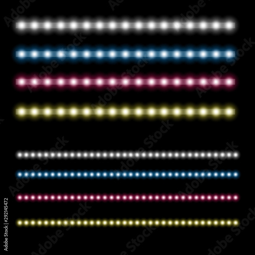 Various LED stripes on a black background, glowing LED garlands.