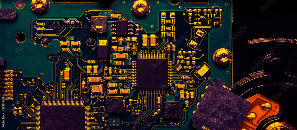 Inside computer, hardware motherboard components and circuits ...