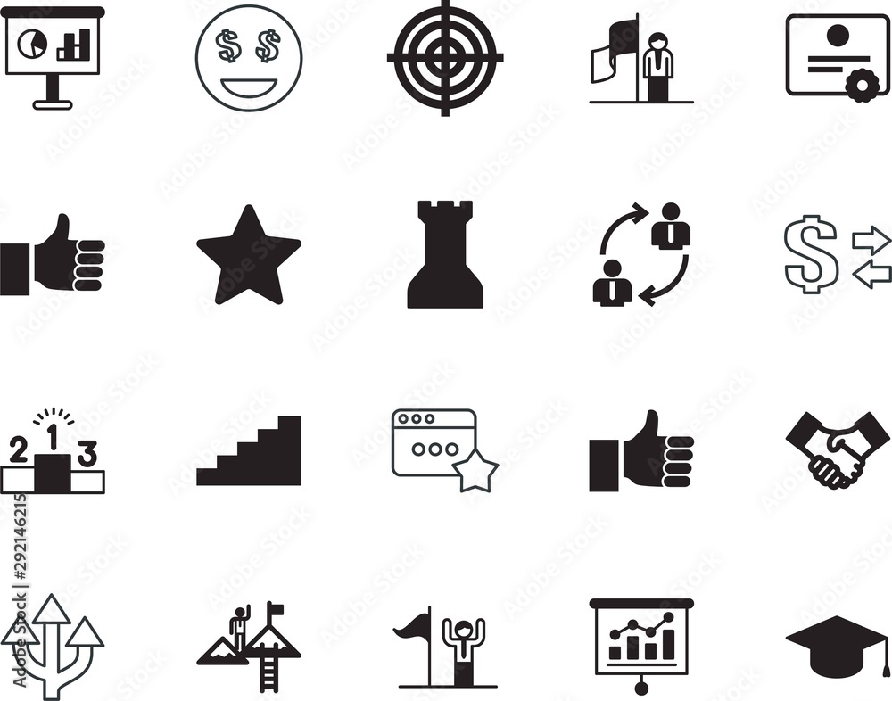 Plakat success vector icon set such as: successful, aim, chess, silicone walley, cooperation, app, ceremony, occupation, funds, red, professional, contract, cute, deal, university, peak, opportunity, smile