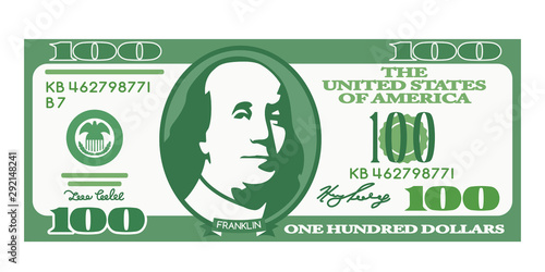 100 dollar bill with the portrait of Franklin in a cartoon style.