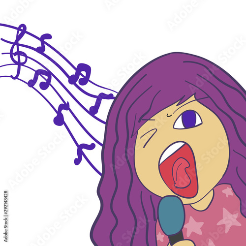 Female singers with a powerful voice, A woman singing cartoon illustration vector