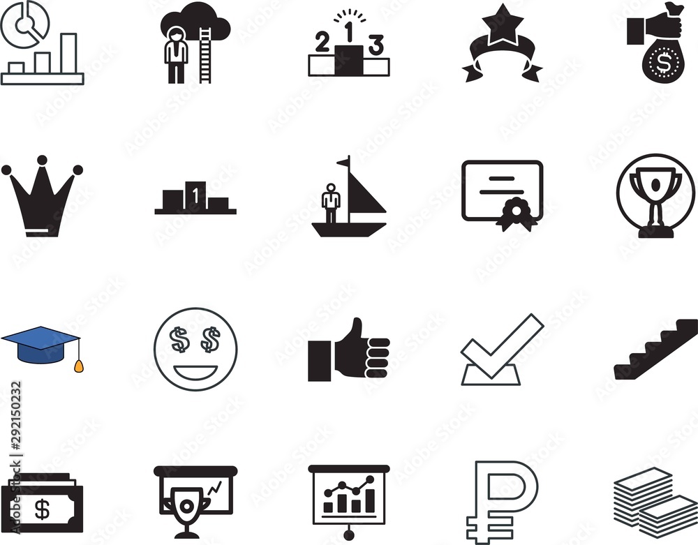 success vector icon set such as: outline, finger, statistics, decorative, box, person, eyes, knowledge, checkmark, aiming, emoji, challenge, art, royalty, rub, ball, uniform, blank, blue, round