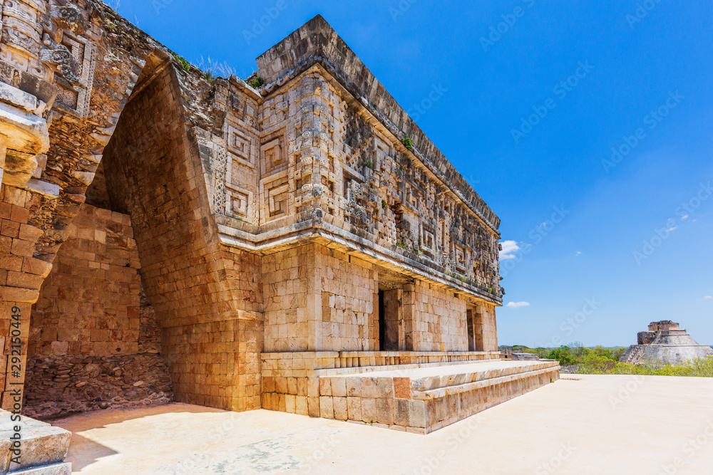Uxmal, Mexico. Governors Palace, details in the ancient Mayan city.