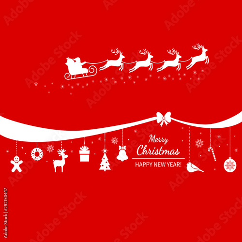 Christmas poster or packing. Santa Claus on a sleigh with deer