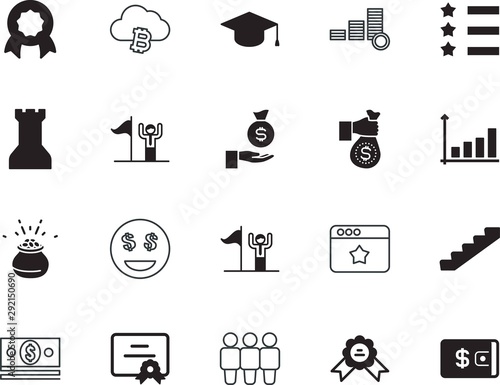 success vector icon set such as: saving, diagram, rosette, card, template, cauldron, interface, antique, rook, construction, face, blue, s, escalator, clipart, fun, win, student, drawing, emoticon