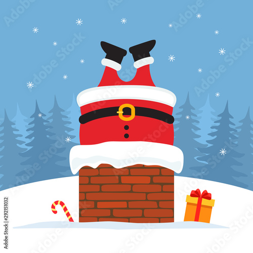 Santa Claus was stuck in the chimney with gifts.