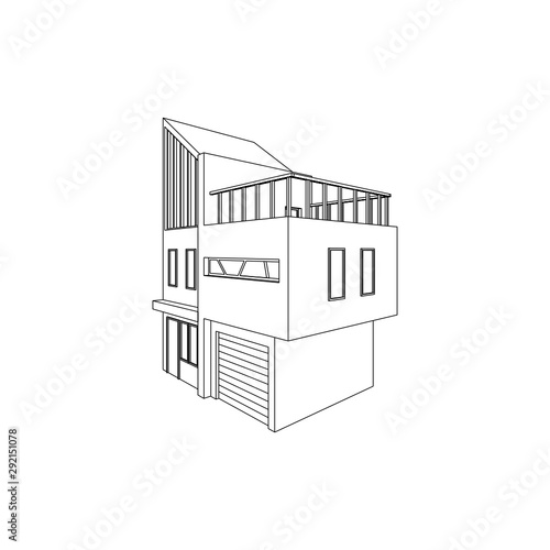 Blue Print, sketch modern architectural black and white isolated images