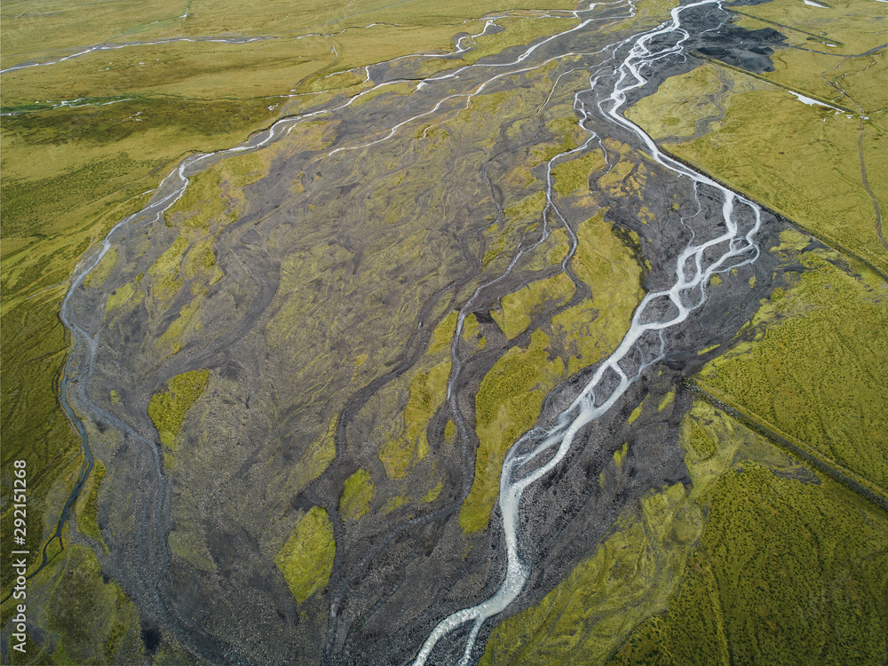 Riverbed Formation In Iceland Aerial View