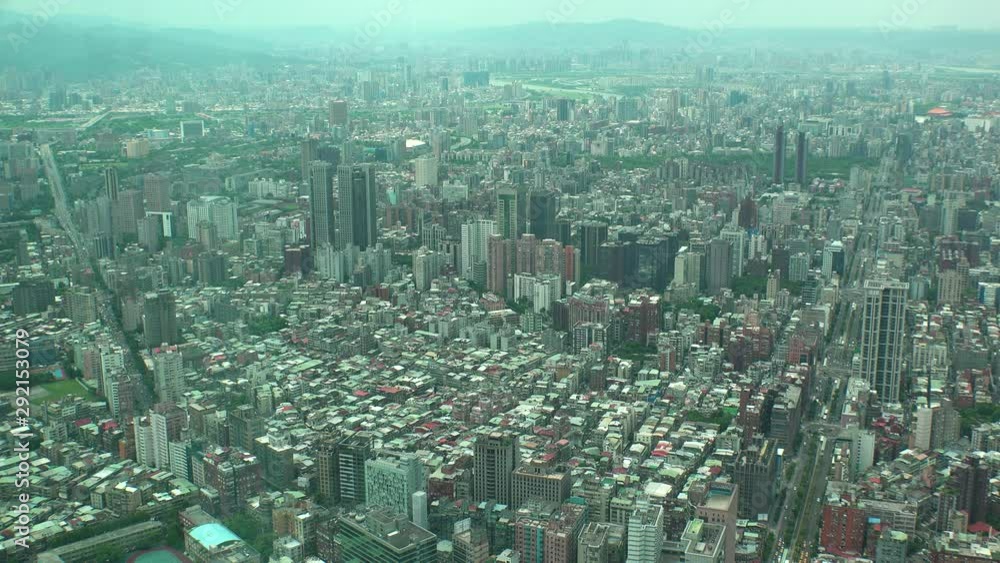 TAIPEI, TAIWAN - CIRCA AUGUST 2019 : Aerial high angle view of cityscape of Taipei. View from Xinyi district. TAIPEI, TAIWAN - CIRCA AUGUST 2019 : Aerial high angle view of cityscape of Taipei. View from Xinyi district.