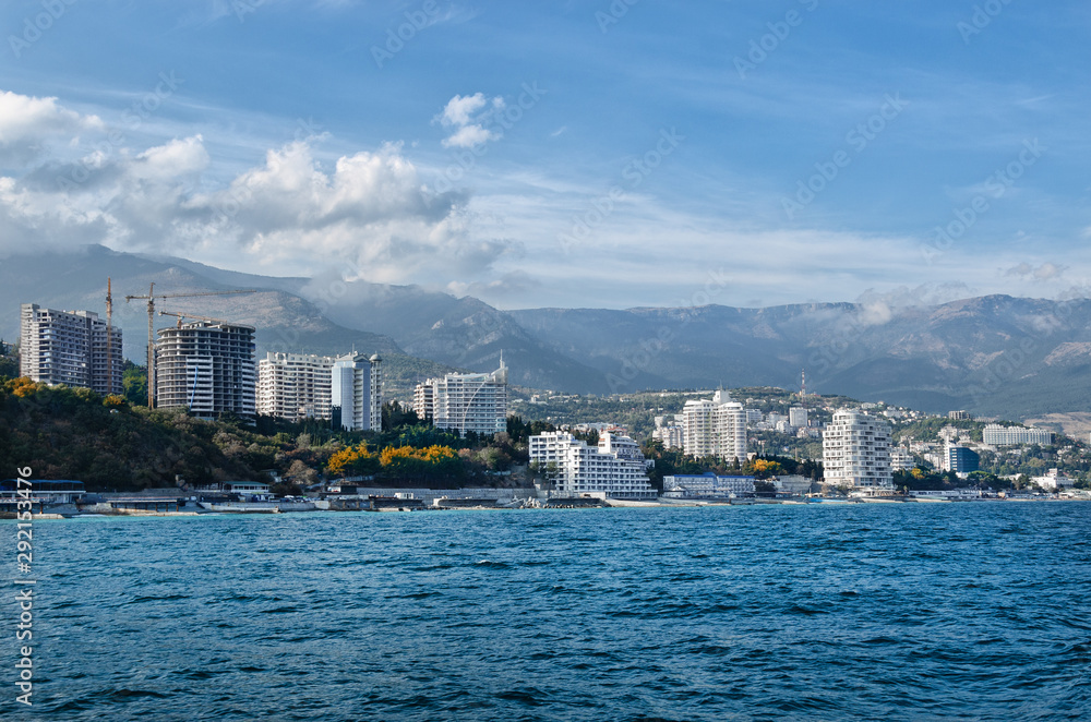 Yalta, Republic of Crimea, Russia. Cityscape, waterfront views from the black sea.