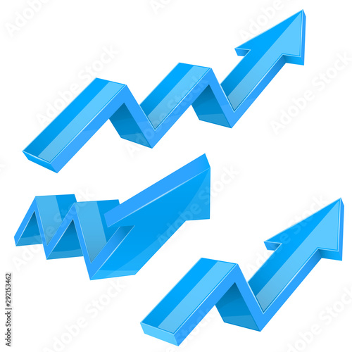 Blue indication arrows. Up rising financial signs